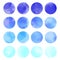 Blue and cyan watercolor circles for packaging, crafts, scrapbook, boxes, banners, cards, logos