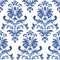 Blue Damask Vector Wallpaper Design With Dutch Baroque And Polish Folklore Motifs