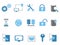 Blue database technology icons set