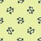 Blue Dead fish icon isolated seamless pattern on yellow background. Vector