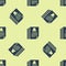 Blue Death certificate icon isolated seamless pattern on yellow background. Vector