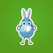 Blue decorated egg with rabbit ears in medical mask happy easter spring holiday coronavirus pandemic