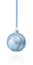 Blue decorations Christmas ball hanging on ribbon Isolated