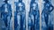 Blue Denim Paintings: Layered Veneer Panels With Elongated Figures