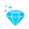 Blue diamond simple vector icon with sparkles, luxury concept