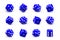 Blue dice cubes for gambling set. Casino craps and playing games vector illustration. Poker cubes rolling and throwing