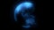 Blue Digital blue shinny globe of Earth. Rotation of glossy planet with glowing particles. 3D animation of space