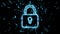 Blue digital padlock symbol illustration with streaming binary data