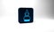 Blue Dishwashing liquid bottle icon isolated on grey background. Liquid detergent for washing dishes. Blue square button