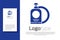 Blue Dishwashing liquid bottle and plate icon isolated on white background. Liquid detergent for washing dishes. Logo