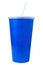 Blue disposable paper cup on white