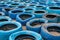 Blue disused and discarded tires