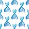 Blue DNA helices seamless pattern