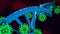 Blue DNA structure on blurred background attacked by SARS-CoV-2 Coronavirus - 3D Illustration