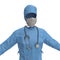 Blue doctor uniform with stethoscope isolated on white. 3D illustration