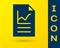 Blue Document with graph chart icon isolated on yellow background. Report text file icon. Accounting sign. Audit