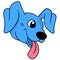 A blue dog head with a cute face sticking out its tongue. doodle icon drawing