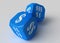 Blue Dollar labeled Dice