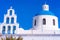 Blue dome and bell tower of Church of Panagia in Oia, Santorini
