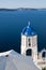 blue dome church harbor santorini greece