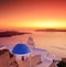 Blue dome church on Santorini island