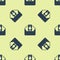 Blue Donate or pay your zakat as muslim obligatory icon isolated seamless pattern on yellow background. Muslim charity