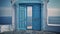 Blue door opens to idyllic Santorini, a famous architectural feature generated by AI