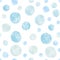 Blue dots watercolor textured on white background. Cute delicate aquarelle seamless pattern backdrop. Abstract round shapes