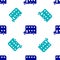 Blue Double decker bus icon isolated seamless pattern on white background. London classic passenger bus. Public