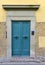 Blue double front door