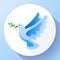 Blue dove with branch peace icon. Flying blue bird and peace concept. Pacifism concept. Free Flying symbol. Dove icon -