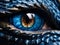 Blue dragon eye. Deep blue brown eye of a Dragon. Blue eyes. Mythological creatures concept. Animal eye. Fantastic monster.