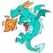 The blue dragon is flying into the sky spitting hot fire, doodle icon image kawaii