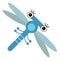 Blue dragonfly flying. Cute face cartoon character