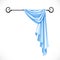 Blue drapery hanging on forged cornice isolated on a white backg