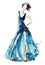 Blue dress fashion illustration, watercolor painting