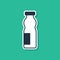 Blue Drinking yogurt in bottle icon isolated on green background. Vector