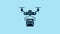 Blue Drone delivery concept icon isolated on blue background. Quadrocopter carrying a package. Transportation, logistic