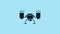 Blue Drone flying with action video camera icon isolated on blue background. Quadrocopter with video and photo camera