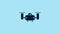 Blue Drone flying with action video camera icon isolated on blue background. Quadrocopter with video and photo camera