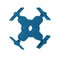 Blue Drone flying icon isolated on transparent background. Quadrocopter with video and photo camera symbol.