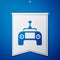 Blue Drone radio remote control transmitter icon isolated on blue background. White pennant template. Vector