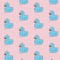 Blue duck on pink background concept. Cute cartoon illustration. Modern kids toy creative pattern. Ducking texture