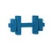 Blue Dumbbell icon isolated on transparent background. Muscle lifting icon, fitness barbell, gym, sports equipment