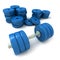 Blue dumbbells and heap of weights