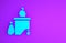 Blue Dumpsters being full with garbage icon isolated on purple background. Garbage is pile lots dump. Garbage waste lots junk dump