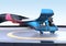Blue E-VTOL passenger aircraft on airport parking area