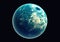 Blue earth in space and galaxy. Globe with outer glow ozone and