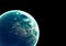 Blue earth in space and galaxy. Globe with outer glow ozone and