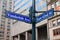 Blue East 42nd Street and Vanderbilt Avenue historic sign in midtown Manhattan